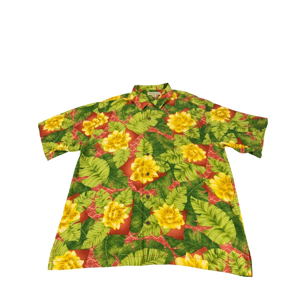 Tommy Bahama Mens XL Silk Tropical Floral Palm Leaf Short Sleeve Button Down